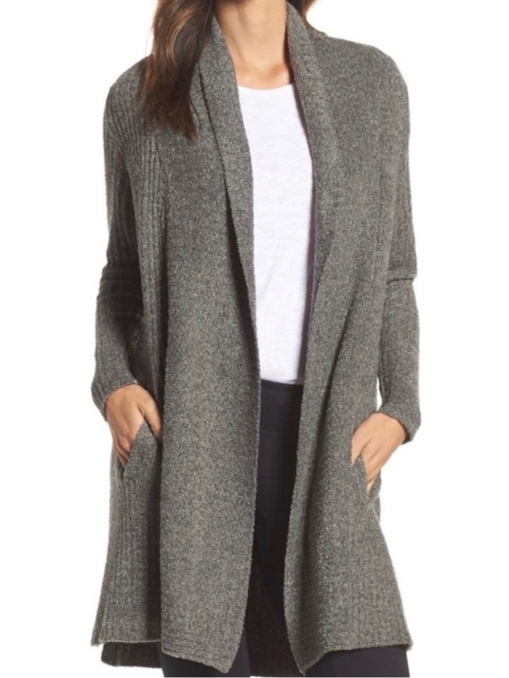 Barefoot Dreams Open-Front Long Cardigan - Gray